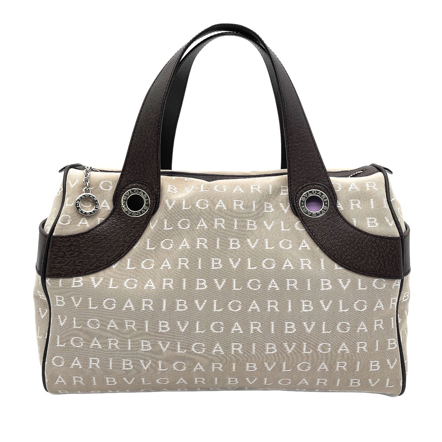 BVLGARI ブルガリ ロゴマニア キャンバス ハンドバッグ ミニボストン ロゴ 総柄 KB-006 【中古】