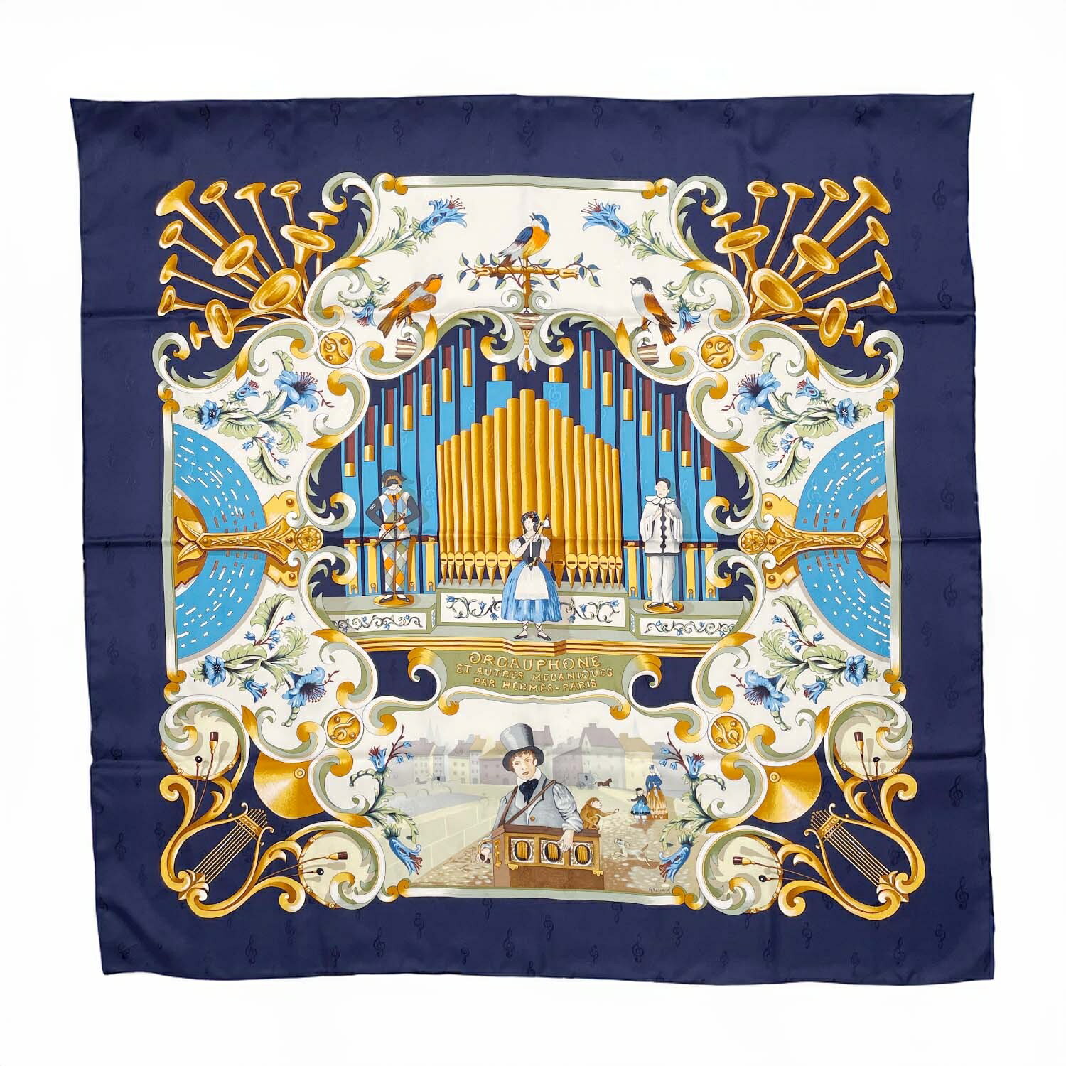 【エントリーでポイント10倍】 HERMES エルメス カレ90 パイプオルガンと機械仕掛けの楽器 スカーフ 大..
