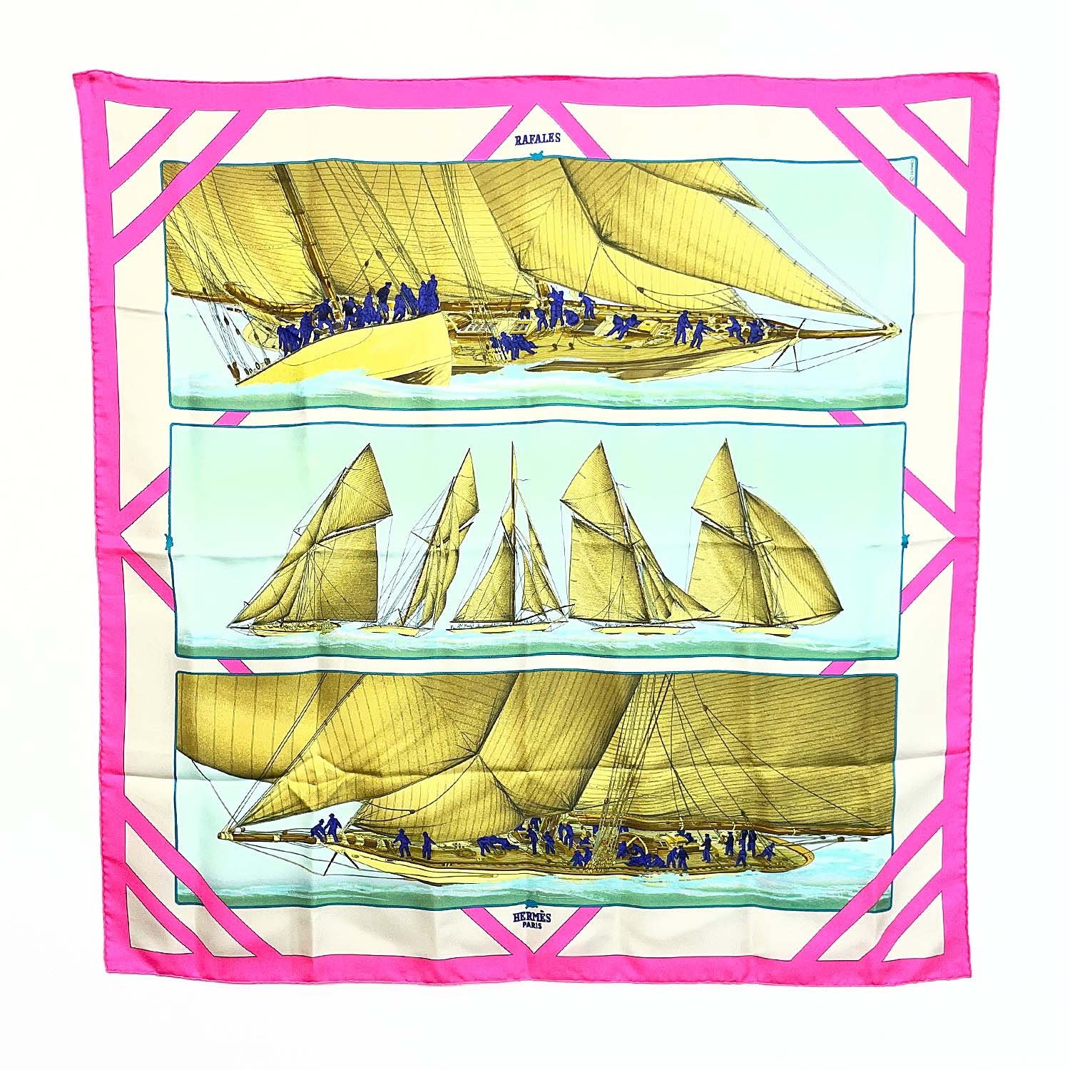HERMES エルメス カレ90 RAFALES 疾風 スカーフ 船 ヨット ヴィンテージ KA-033 【中古】