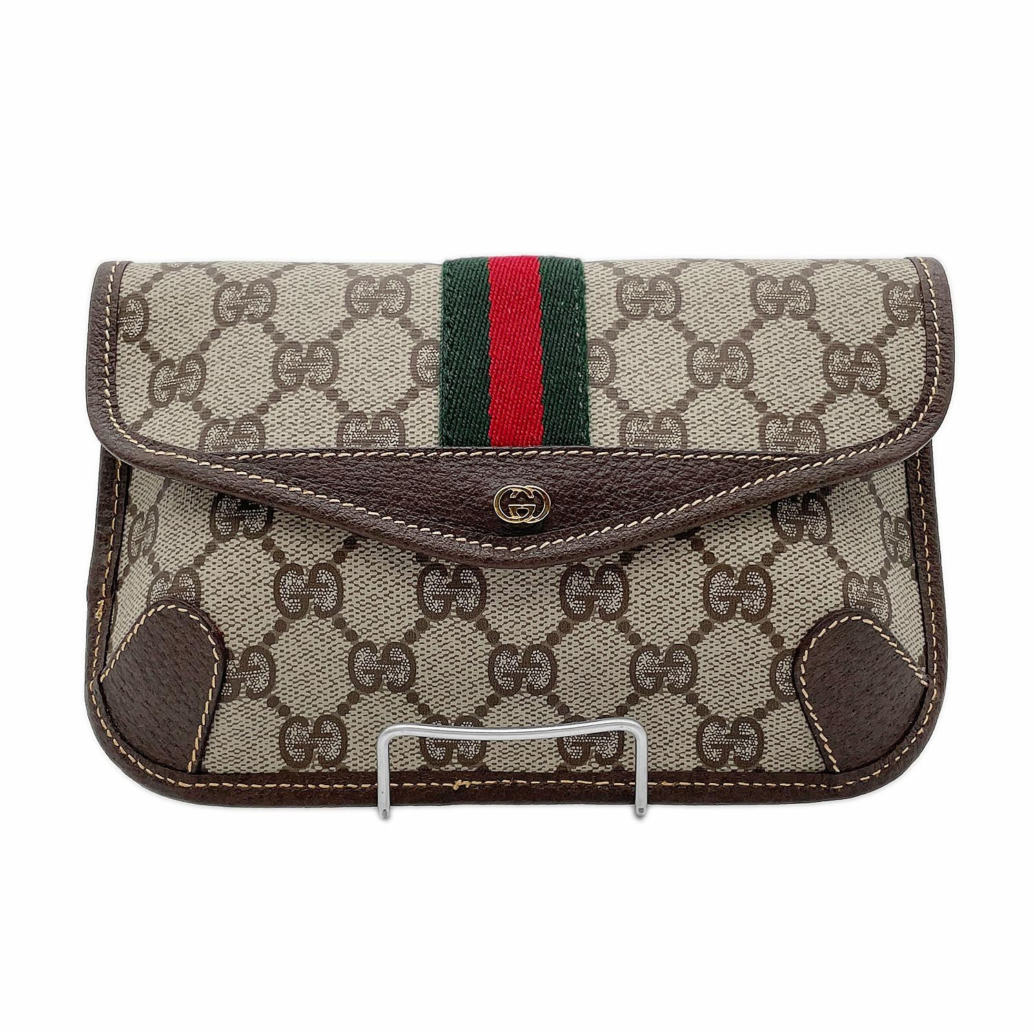 GUCCI グッチ オールド ポーチ GGスプリーム エンベロープ シェリー ウェブ 小物入れ ケース KB-012 【中古】