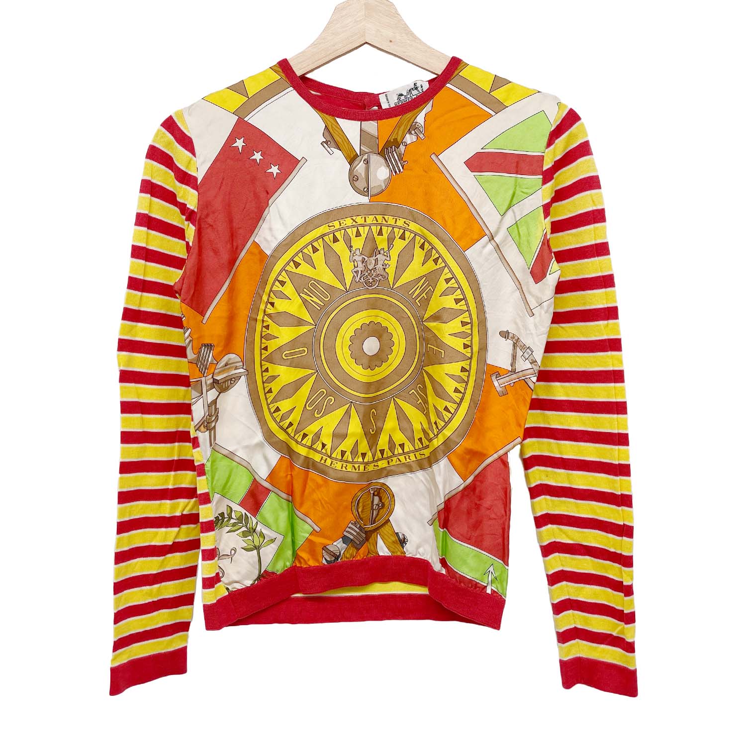 Long-Sleeved - HERMES エルメス サイズ36 sextant セクスタント 六分儀 長袖カットソー ニット ロンT ボーダー 【中古】