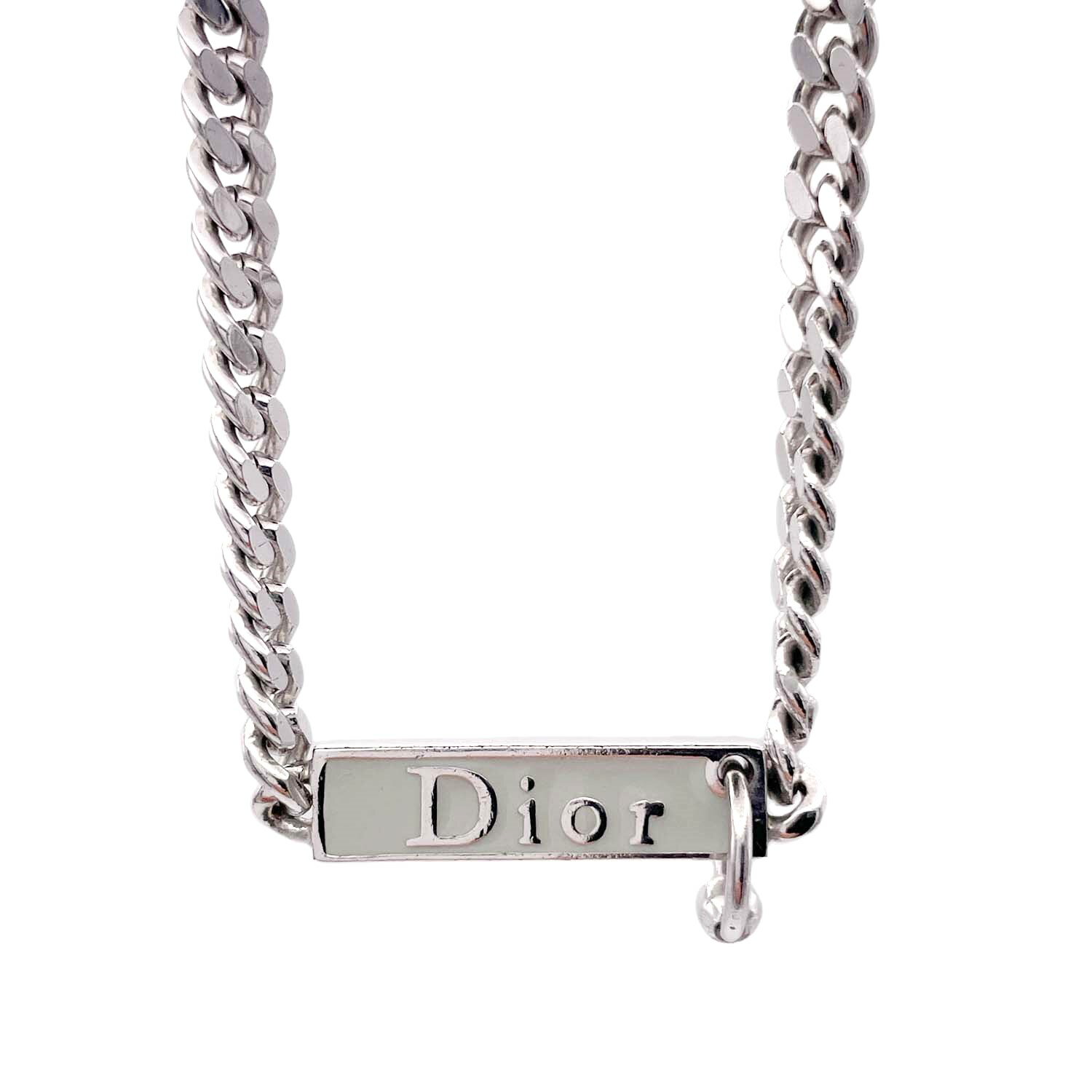Dior ディオール チョーカー ボディピアス チェーン ロゴプレート シルバー ネックレス 【中古】
