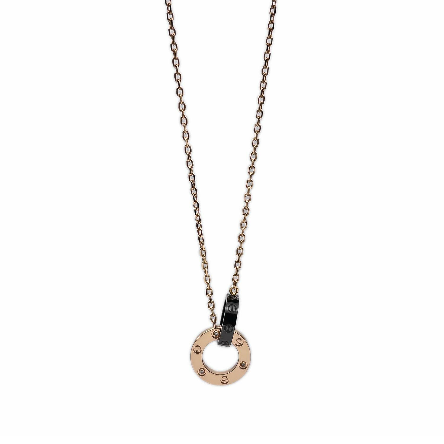 Rakuten - CARTIER カルティエ LOVE サークル ネックレス 3Pダイヤモンド 黒セラミック/K18PG ラブ ペンダント 【中古】