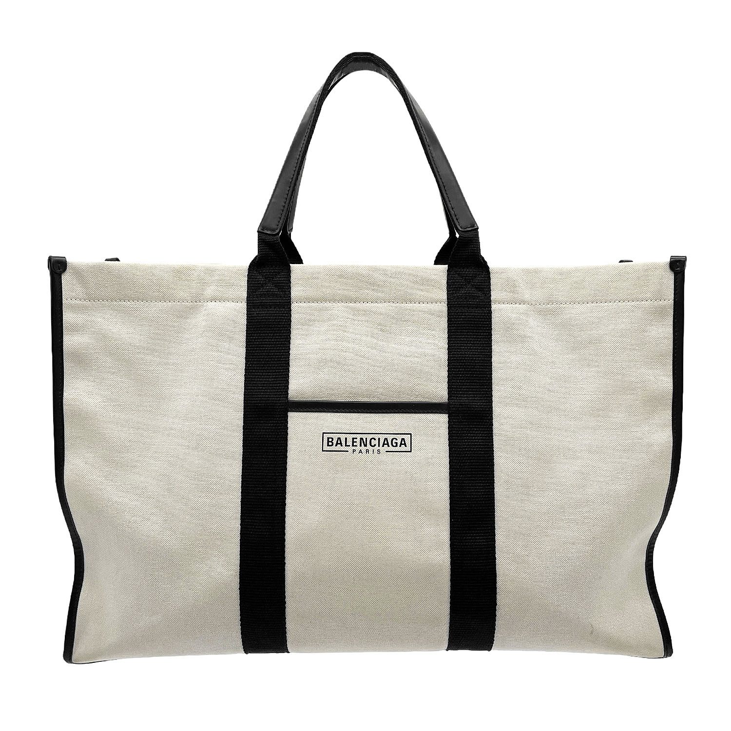 BALENCIAGA バレンシアガ ハードウェアラージ キャンバス トートバッグ レザー ストラップ欠損 【中古】