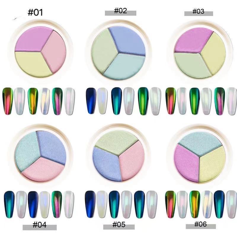 ミラーパウダー 固形 ネイルパウダー 約1.5g 3色セット【6色展開】ソリッド カラーミラーパウダー クロムパウダー チップ付き 高品質 ラメ グリッター パ...