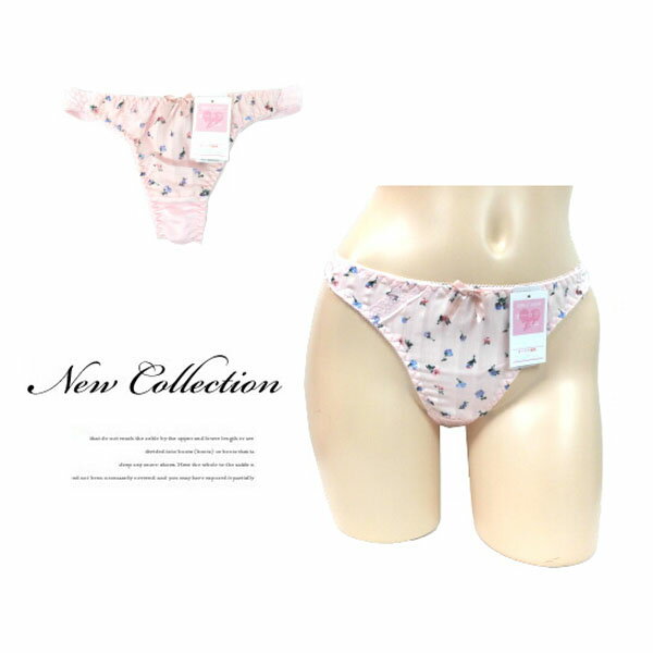 Tバックショーツタンガ花柄サイドレースTショーツレディースTバックショーツレディースタンガセクシーSEXYセクシーショーツレースショーツゴムピンク桃色小花柄ストライプ地大人ショーツ花柄フラワー