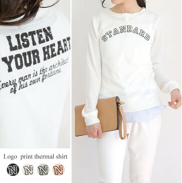 トップス Tシャツ ワッフルTシャツ 長袖 サーマル Tシャツ ロンT レディーストップス レディースカットソー 丸首 ラウンドネック 英字ロゴ やわらか サーマル ナチュラル シンプル デイリー 一年中 ホワイト ブラック グレー ピンク