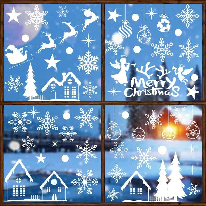 FINGOOO クリスマス ステッカー 窓 飾り 剥がせる 特大・40×70CM 4枚 70pcs ウォールステッカー シール 静電気 ガラス 防水 両面 汚れない 白い 雪の結晶 (クリスマス 特大)