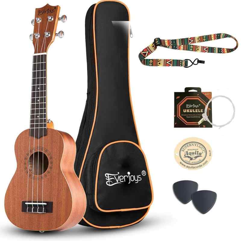 マホガニーソプラノウクレレ初心者キット、プロフェッショナルケースストラップ付、アキラ弦