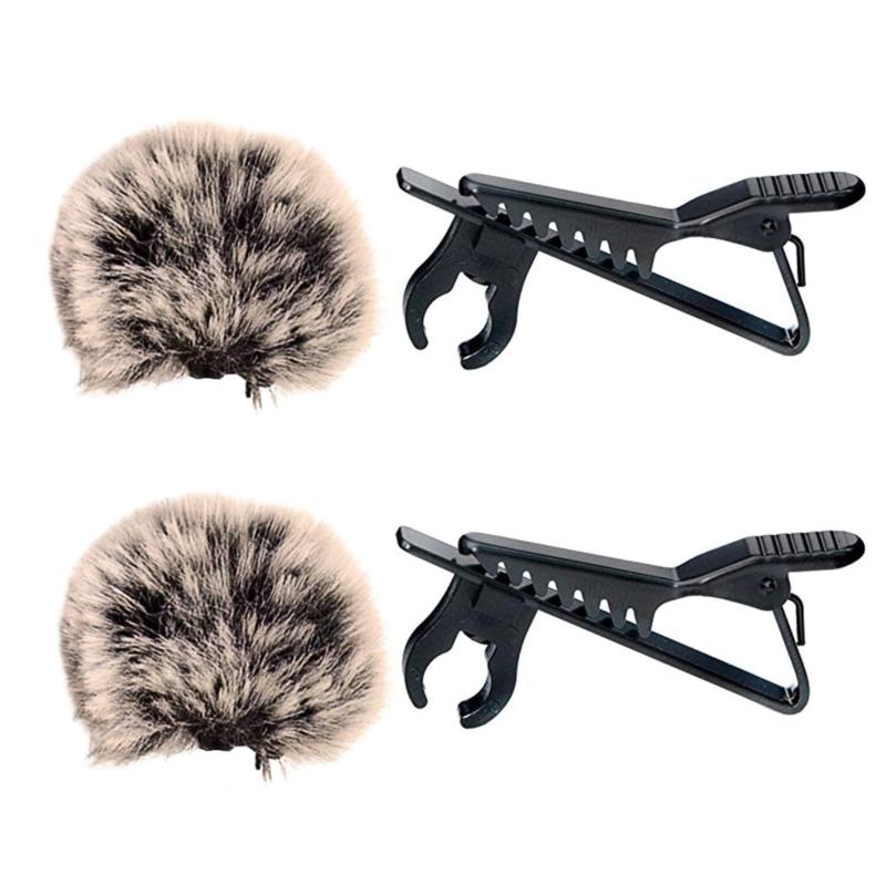 ピンマイクアクセサリ 防風・ノイズ軽減 毛製ウインドスクリーン 2個ミニ マイククリップ マイククリップホルダー マイク ラペル タイ クリップ ホルダー 2個 ブラック 4個セット