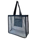 メッシュバッグ ブラック【大容量】 巾40×高さ36×マチ13cm(約)シンプル 温泉 プール 海水浴 洗面用品 ジム 手提げバッグ 砂場 水泳 ダイビング おもちゃ 黒 洗濯 アウトドア