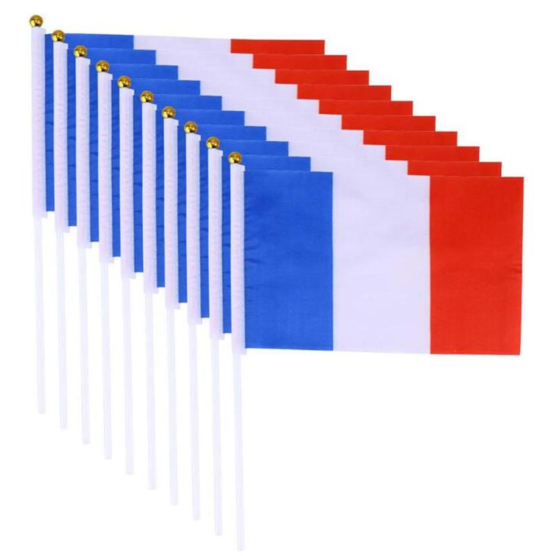 Difounmas フランス国旗 国旗ミニフラッグ ミニ手旗 10本 セット フラッグサイズ 21x14cm 体育 競技 観戦 代表応援用 文化祭 装飾 パーティ運動会用 (フランス)