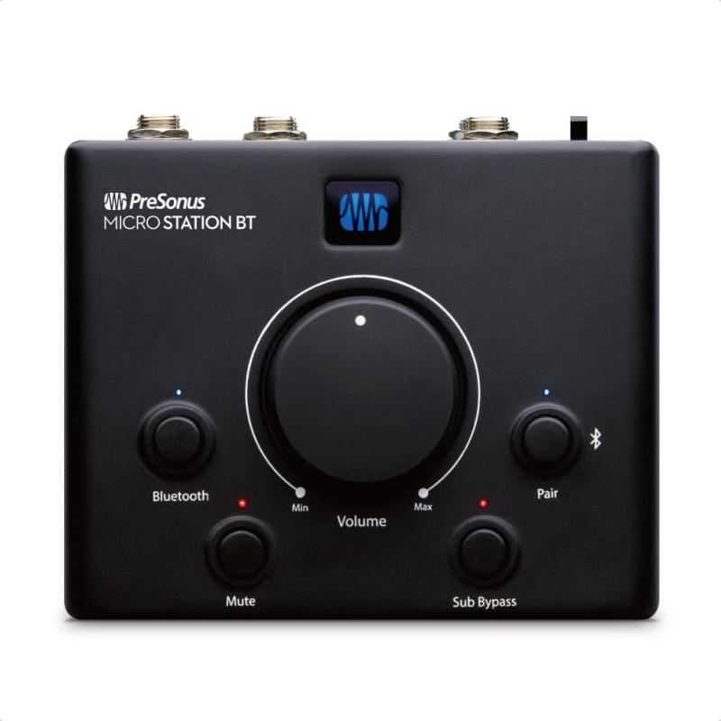 PreSonus MicroStation BT コンパクト・モニター・コントローラー Bluetooth対応 サブウーファー専用出力搭載Bluetooth対応モニター・コントローラーコンパクトかつシンプルに手元でコントロールコンパクトながら大型のボリューム・ノブエルゴノミクスデザインでスイッチを美しくレイアウト接続機器を選ばない豊富なIN/OUT端子