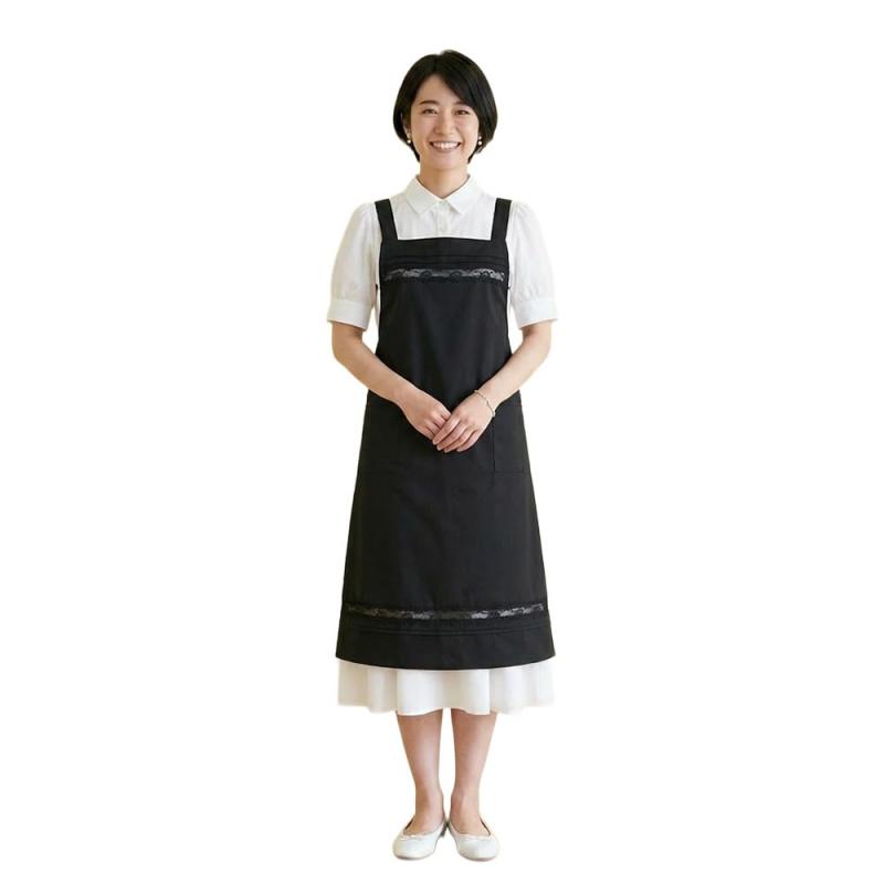 エプロン 黒 日本製 フォーマル（ブラック）冠婚葬祭 33201-10胸あてから裾まで：90cm肩ひも：胸あてから縫い付け　後ろボタンとめポケット：前左右各1個素材：ポリエステル65％　綿35％、レース部分　アクリル100％