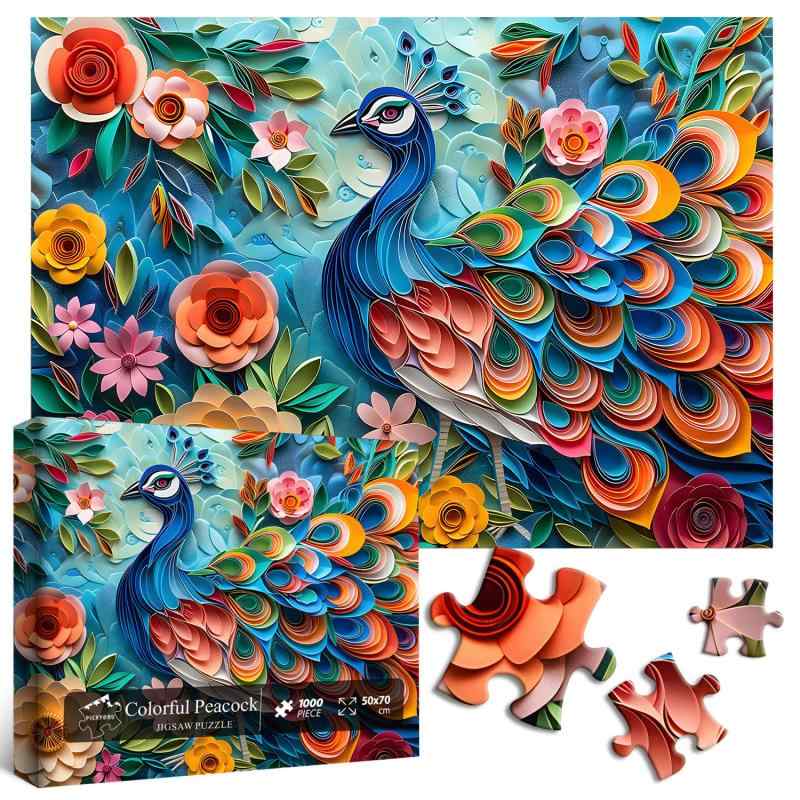 大人用孔雀パズル 1000ピース 鳥の花 パズルアート 不可能な孔雀の庭のパズル 難しい難しいジグソーパズル。