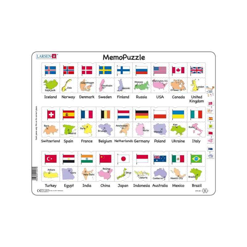 ジグソーパズル 英語 国旗 世界地図 地図 パズル 国名 地理 小学生 知育玩具 6歳 紙製 [ LARSEN (ラーセン) メモパズル 英語版 54PCS ] (LAGP6-GB)