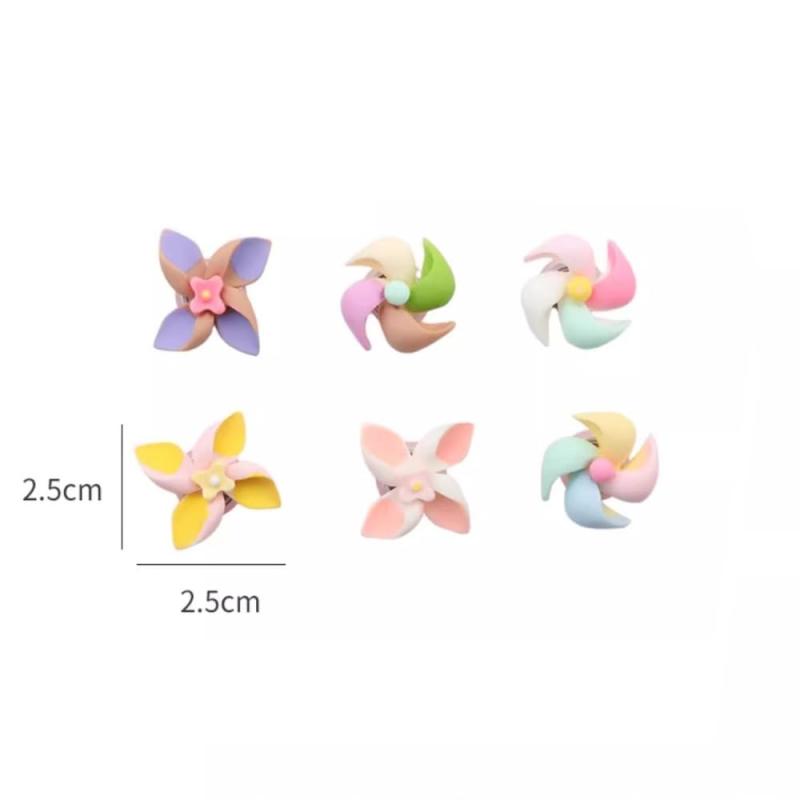 EZBUYGO 6個セット 車 飾り 置物 風車オーナメント キャンディカラー 回転式 小型センターコンソールデコレーション 2.5cm 車内インテリア デカール 両面テープ付き