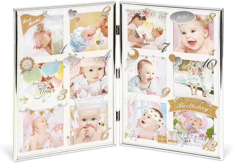 2層に重なるガラスの間に写真を挟み込んで飾る ベビー フォトフレーム 卓上 壁掛 大きめサイズの写真が嬉しい切らない12窓 本体サイズ35.5×1×高さ25.5cm スクエア12枚 12か月分飾れる エンヴ