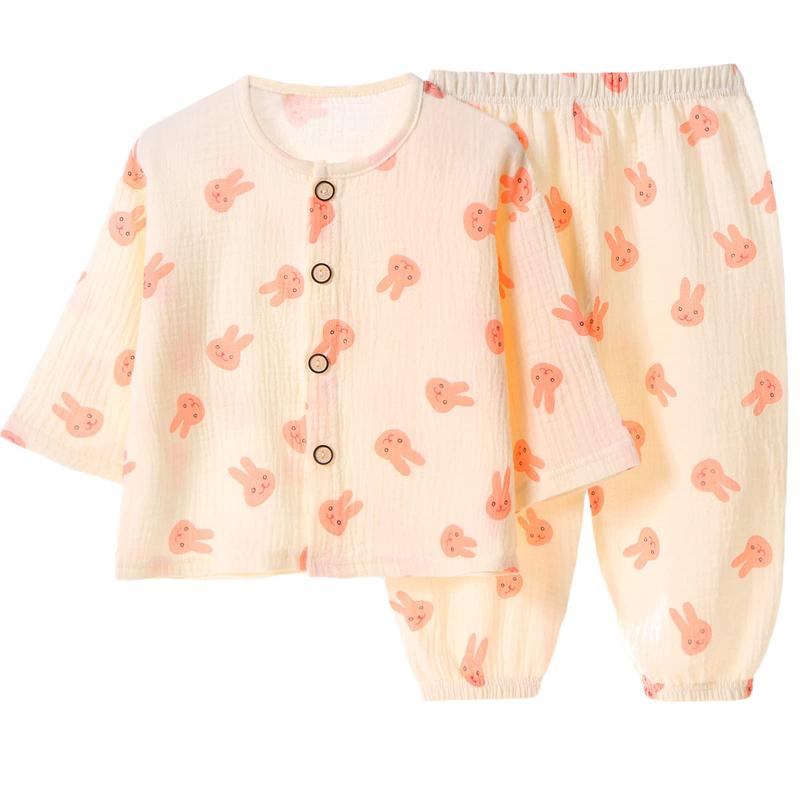 [Futupe] ベビー パジャマ 前開き 長袖 薄手 綿ガーゼ 春夏秋 女の子 男の子 ルームウェア セットアップ 赤ちゃん 保育園 部屋着 寝間着 80 90 100 110 120