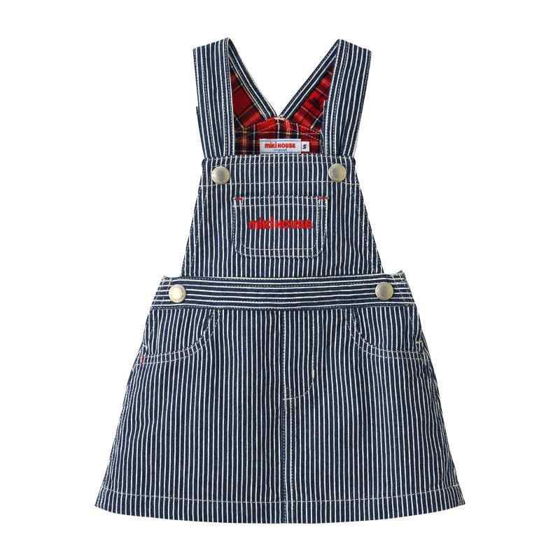 [ミキハウス] ジャンパースカート スカート ヒッコリー ロゴ 女の子 ベビー キッズ ベビー服 子供服 10-1826-495
