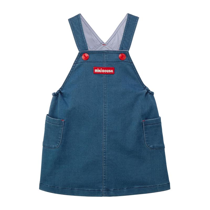 [ミキハウス] WEB ストレッチニットデニムジャンパースカート スカート ロゴ 無地 デニム 女の子 ベビ..