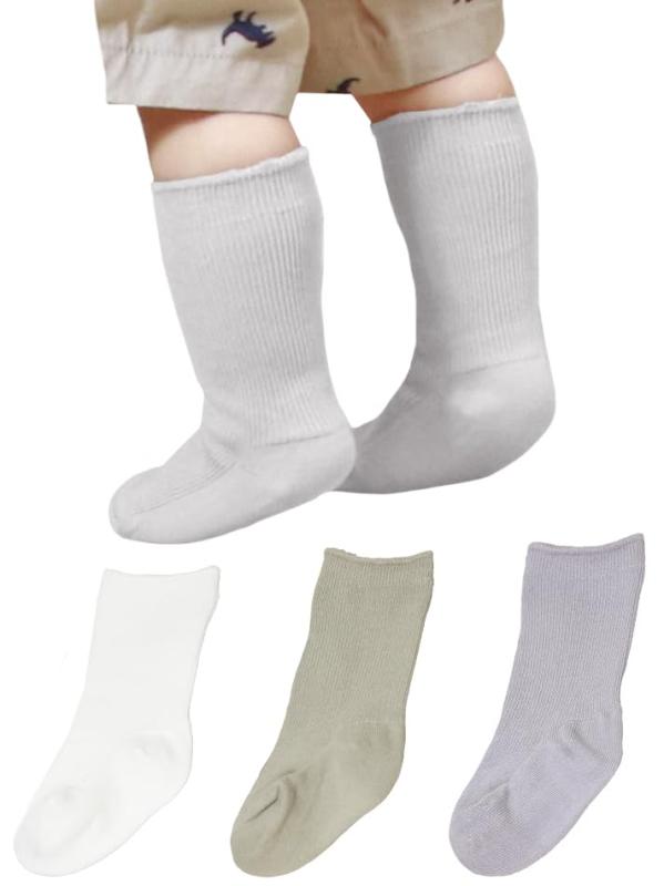 [Maison Peony] リブハイソックス コットン ベビー 靴下 3足組 ソックス 赤ちゃん 女の子 男の子 おしゃれ 淡い 綿100％ 新生児 1歳 2歳 3歳 プレゼント 出産祝い 日本製