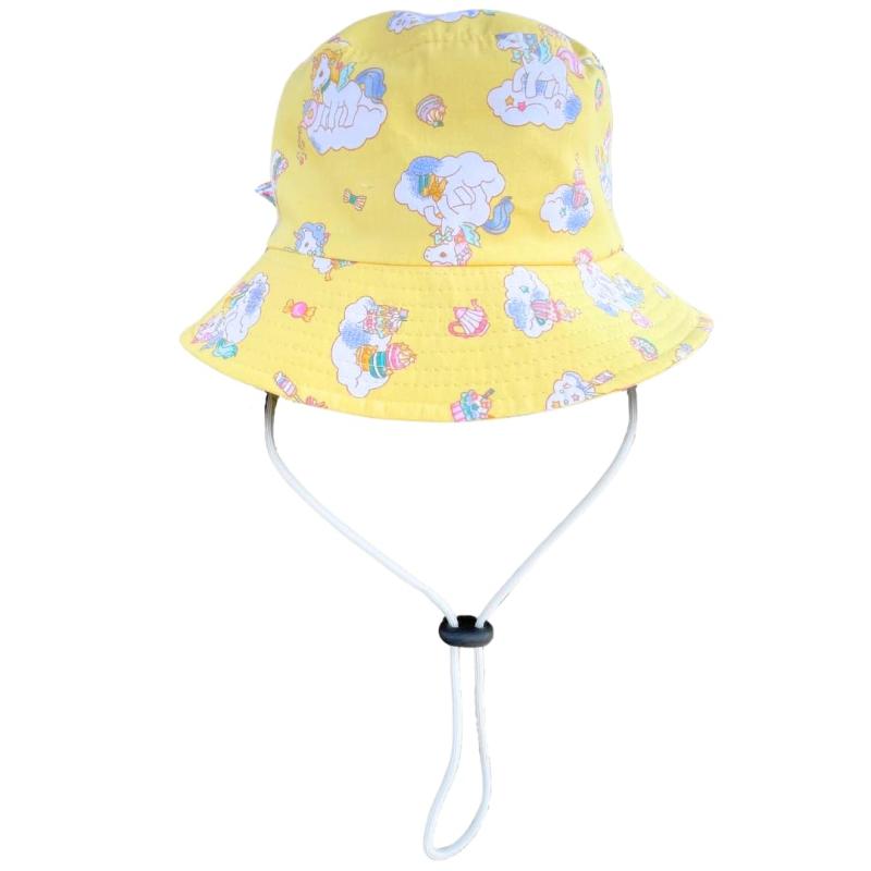 [VIVEL] 子供 帽子 女の子 キッズ ひも付き コットン100％ バケットハット ユニコーン 子ども