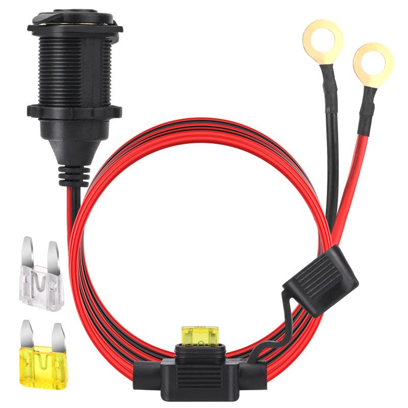 Dongge 12V / 24V車のシガーライターアダプター ソケットは固定できます アイレット端子付き14AWGシガーソケット延長ケーブル 直接バッテリータイプ 20Aの高電流をサポートします 長さ90cm