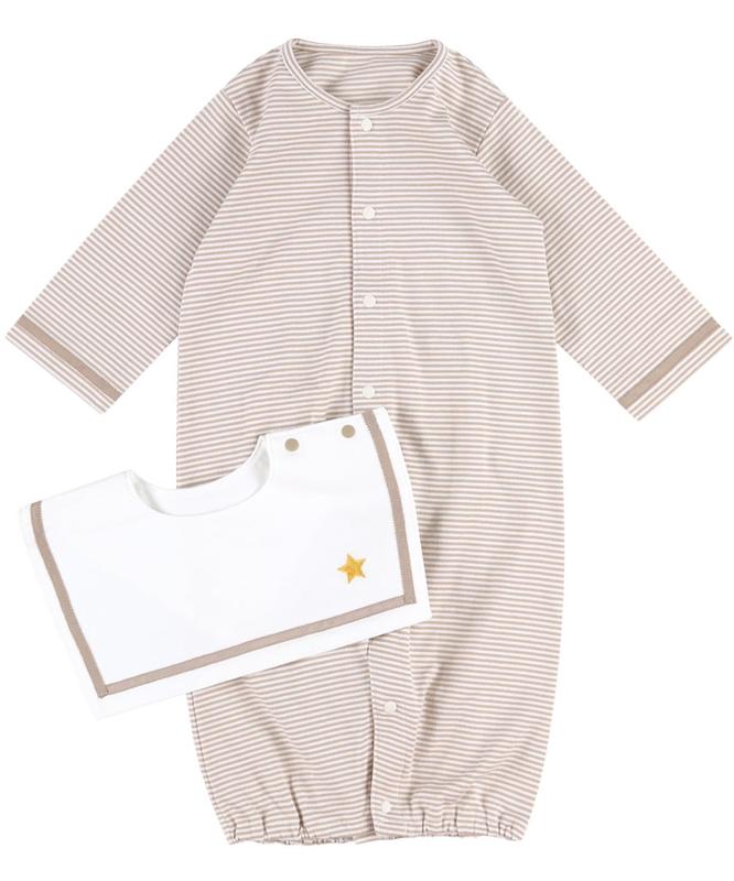 [ワコールベビー] ベビープレオール スタイ付き 綿100％(本体) 天竺素材 ギフト 長袖 前あきタイプ BGU573