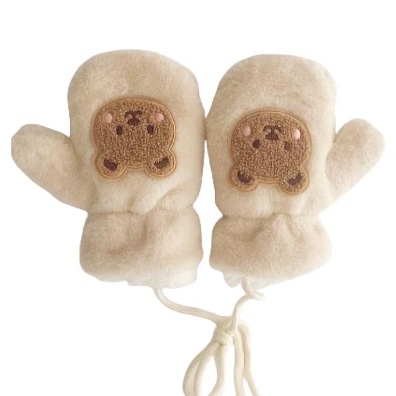 [VNGOLERRY] 手袋 キッズ ミトン グローブ 可愛い 暖かい 冬 女の子 男の子 赤ちゃん ボア付き くま 防..