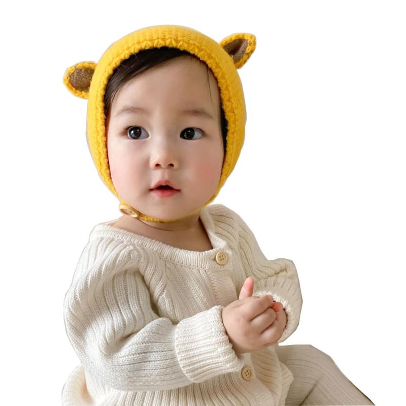 [TUPOLILI] ベビー ニット帽 赤ちゃん ハット 秋 冬 春 帽子 暖かい 新生児 男の子 女の子 シカ耳 秋冬 スキー 可愛い 寒さ対策 お出かけ 紐付き 月齢 フォト 男女兼用 幼児 Kids キッズ帽子 ニッ
