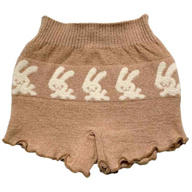 [オーガニックガーデン] キッズ・オーバーパンツ「うさぎボーダー柄」 120〜150cm ブラウン