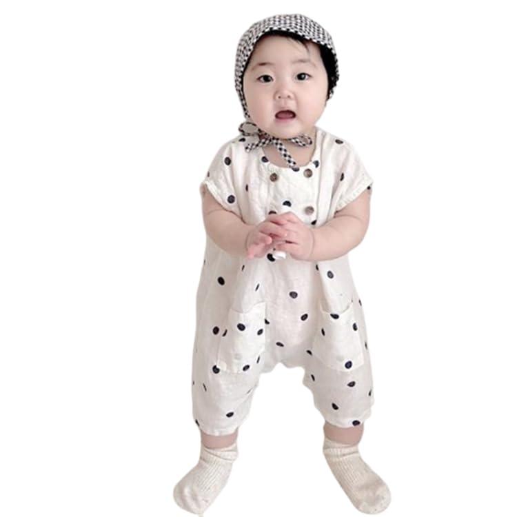 [88flix] ベビー服 韓国 ドット柄 ベビーロンパース 水玉オールインワン 赤ちゃん (アプリコット, 80)