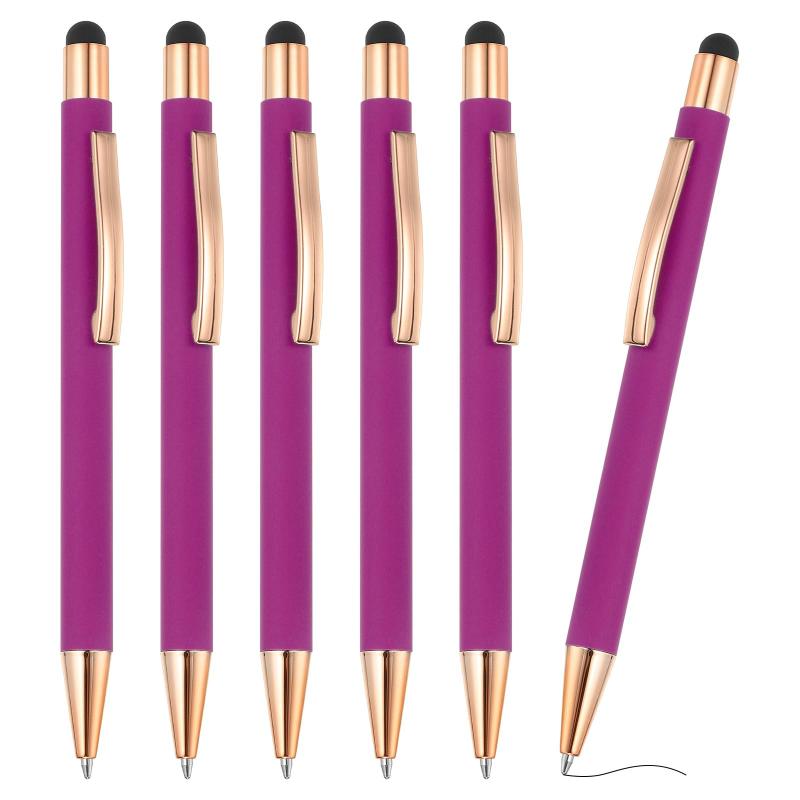 PATIKIL スタイラスペン付きボールペン 6本入り 2 in 1 メタルペン 黒インク 1.0mm ミディアムポイ ント スタイラスペン タッチスクリーン対応 スタイル2 ローズレッド