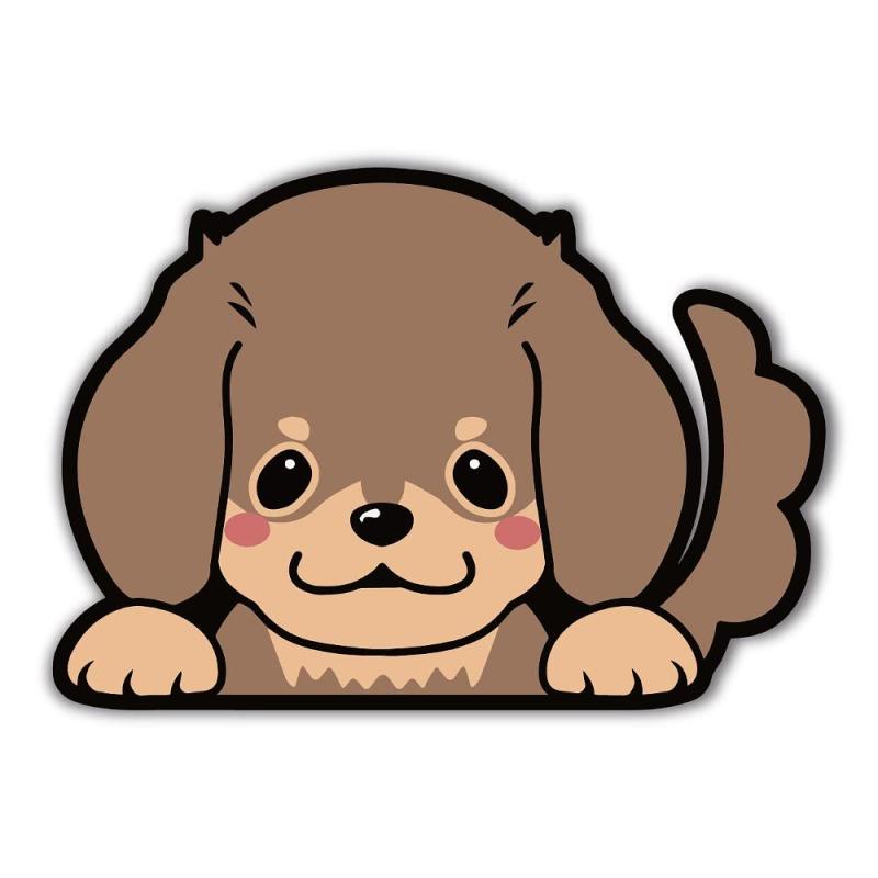 SignStore 可愛いダックスフンドのひょっこりステッカー 茶色 黒 ビニール 日本製 character_18_DF