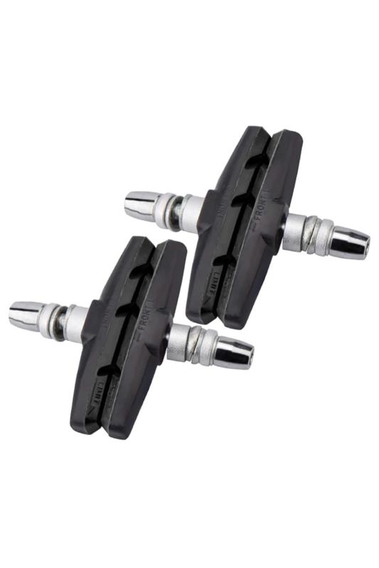 wumio Bicycle Brake Shoes, V-Brake, Set of 2 (Left and Right), Black. Replacement for worn-out, deteriorated, or noisy bicycle brakes. Suitable for cross bikes, mountain bikes, and more. Made of natural rubber. Easy installation. For front and rear brakes.