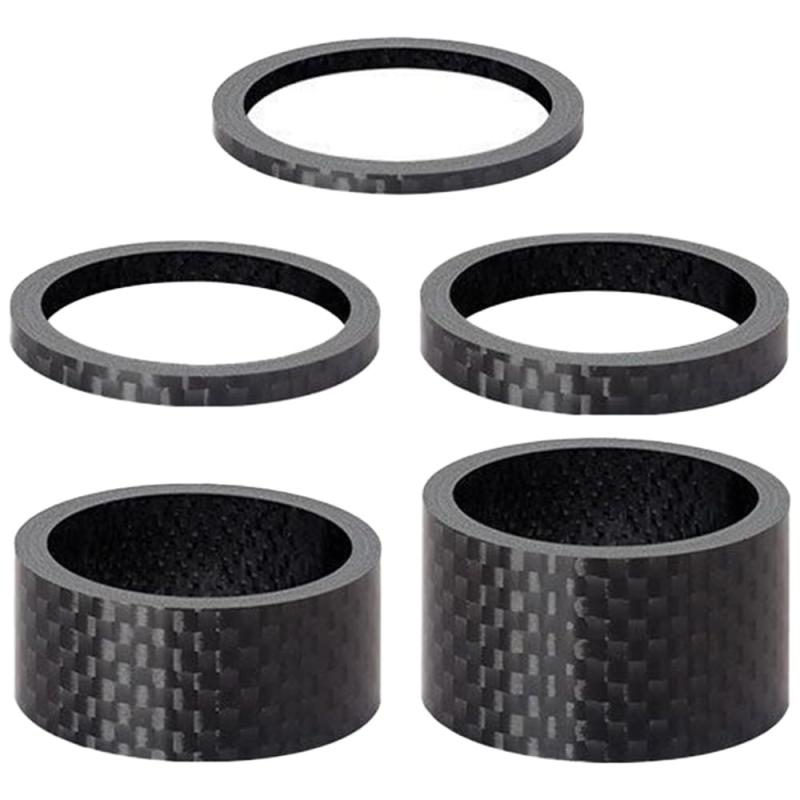 ヘッドセットスペーサー 5個セット コラムスペーサー フルカーボン 口径 28.6mm 2/3/5/15/20mm ロードバイク マウンテンバイク【セット内容】自転車用ワッシャー5個（2mm/3mm/5mm/15mm/20mm）です。 内径28.6mm、外径34.9mmで、すべての28.6mm (1-1/8インチ) フォークに適合します。【精密加工】各スペーサーはCNC加工により正確な寸法で製造され、スペーサーは滑らかなエッジと細かい質感を持ち、軽量で簡単に取り付けます。【高品質の素材】炭素繊維製で、使用する耐久性があります、熱処理済みの高強度カーボンファイバーを採用。耐食性、軽量、頑丈で耐久性があり、長期間の使用でも劣化しにくい設計です。【正確な調整】ライディングスタイルに応じて自由に組み合わせることができ、あなたのハンドルバーを上げるためにスペーサを使用することができます、 小さいスペーサーによりより正確な高さ調整が可能になります、 快適性と操作性を向上。【幅広い用途】ロードバイク、クロスバイクなど、MTB、様々な自転車に適しており、 マウンテンバイク、スクーターに適合し、 日常の街乗りから長距離ライドまで幅広く活躍するアイテムです。