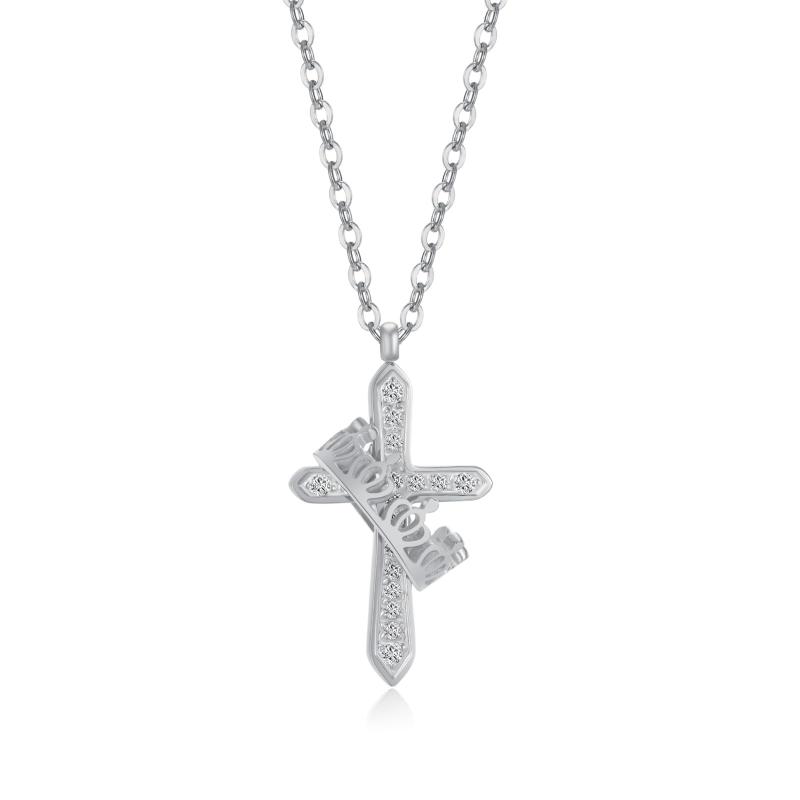 [Rockyu] ネックレス レディース ステンレス クロスペンダント キュービックジルコニア 王冠モチーフ付き 19mm×12mm 金属アレルギー対応 調整可能チェーン ギフト プレゼントの商品画像 2
