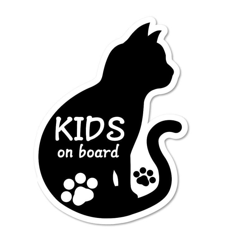 SignStore 猫のシルエットステッカー Kids on board 約15cm×11cm マルチカラー ビニール 日本製 防水加工 car_character_06_kids