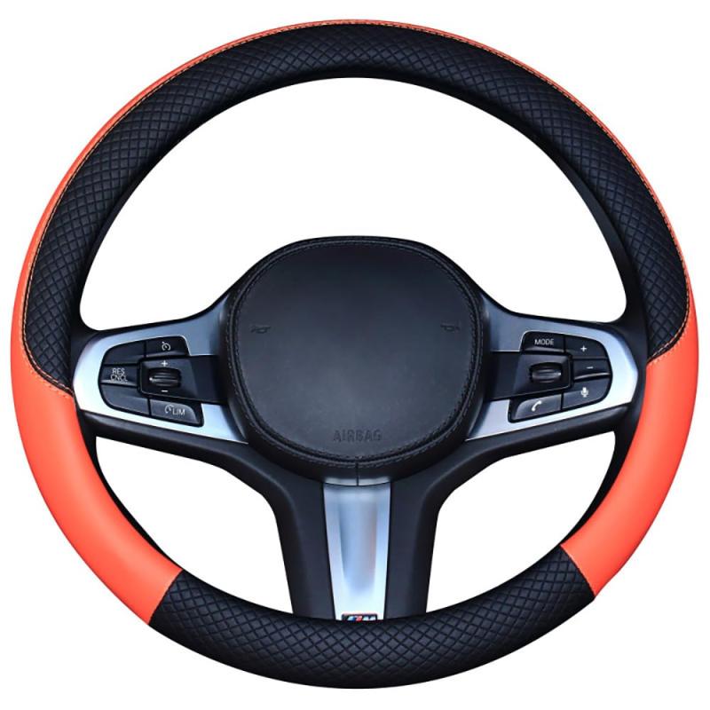 Yinki ハンドルカバー 軽自動車 普通車 ステアリングカバー 車用 アクセサリー レザー 多車種対応 滑り止め ハンドル 保護カバー オールシーズン対応 汚れ防止 37-38cm Mサイズ