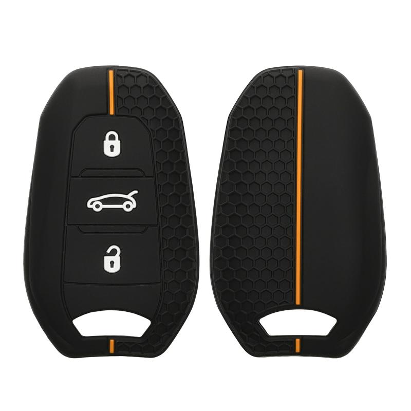 kwmobile キーカバー Peugeot Citroen 3-ボタン 車のキー Smartkey (Keyless Go 対応機種のみ) 対応 キーケース - 保護ケース 鍵ケース 車鍵 シリコン 黒色 / 青色