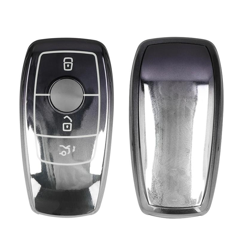 kwmobile Mercedes Benz 車のキー Smart Key (Keyless 対応機種のみ) 対応 キーケース - キーカバー 鍵カバー TPU 光沢仕上げ - 車鍵 耐衝撃 保護 ダークグレー / シルバー
