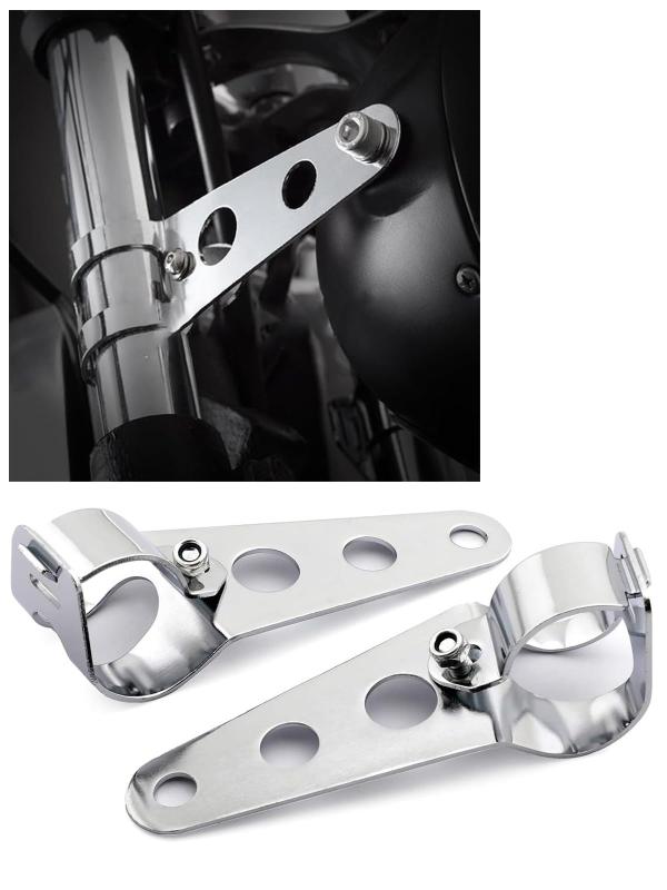 ヘッドライト 取付用 ブラケット ステー 33mm-42mm対応 本田 スズキ ヤマハ オートバイ 汎用 フロントフォーク ステー マウントブラケット シルバー ステンレス鋼 調節可能 左右2個セット Samman