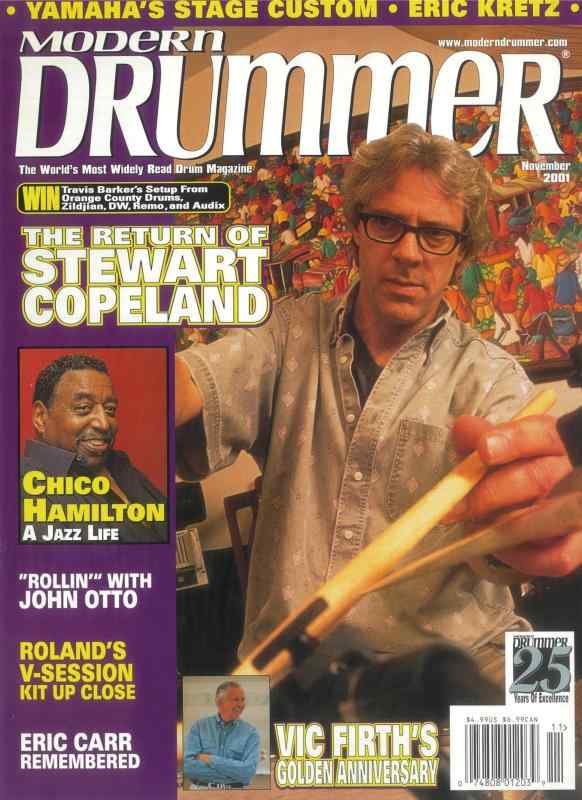 MODERN DRUMMER モダンドラマー 「表紙：Stewart Copeland (スチュワート・コープランド)」 2001年11月号モダンドラマー 2001年11月号表紙：Stewart Copeland (スチュワート・コープランド) 本誌は英語表記（英文）です。 古本のため経年によるスレ・ヤケ等がありますが、通読に問題はありません。