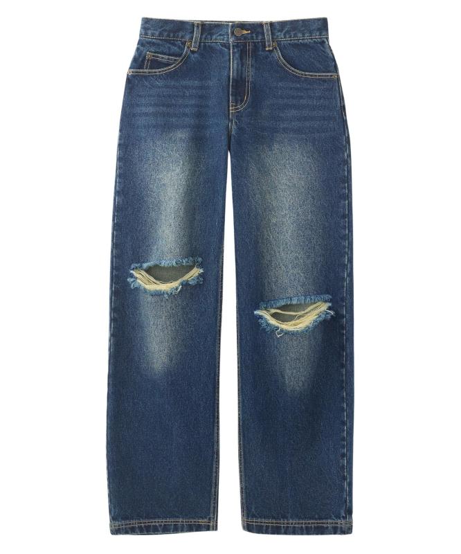  ジーンズ LOW RISE DISTRESSED DENIM PANTS レディース