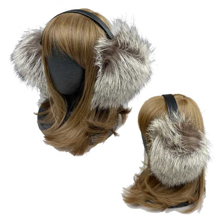 形崩れ アウトドアなどに SAGAシルバーフォックスイヤーマフ レザーヘッドバンド