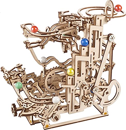 Ugears 70170 Marble Run Tiered Hoist Model Kit, Wooden Blocks, DIY Puzzle, Assembly, Imagination, Creativity, Toy, Educational, Wood Puzzle, 3D Craft Kit, Wooden Model Kit