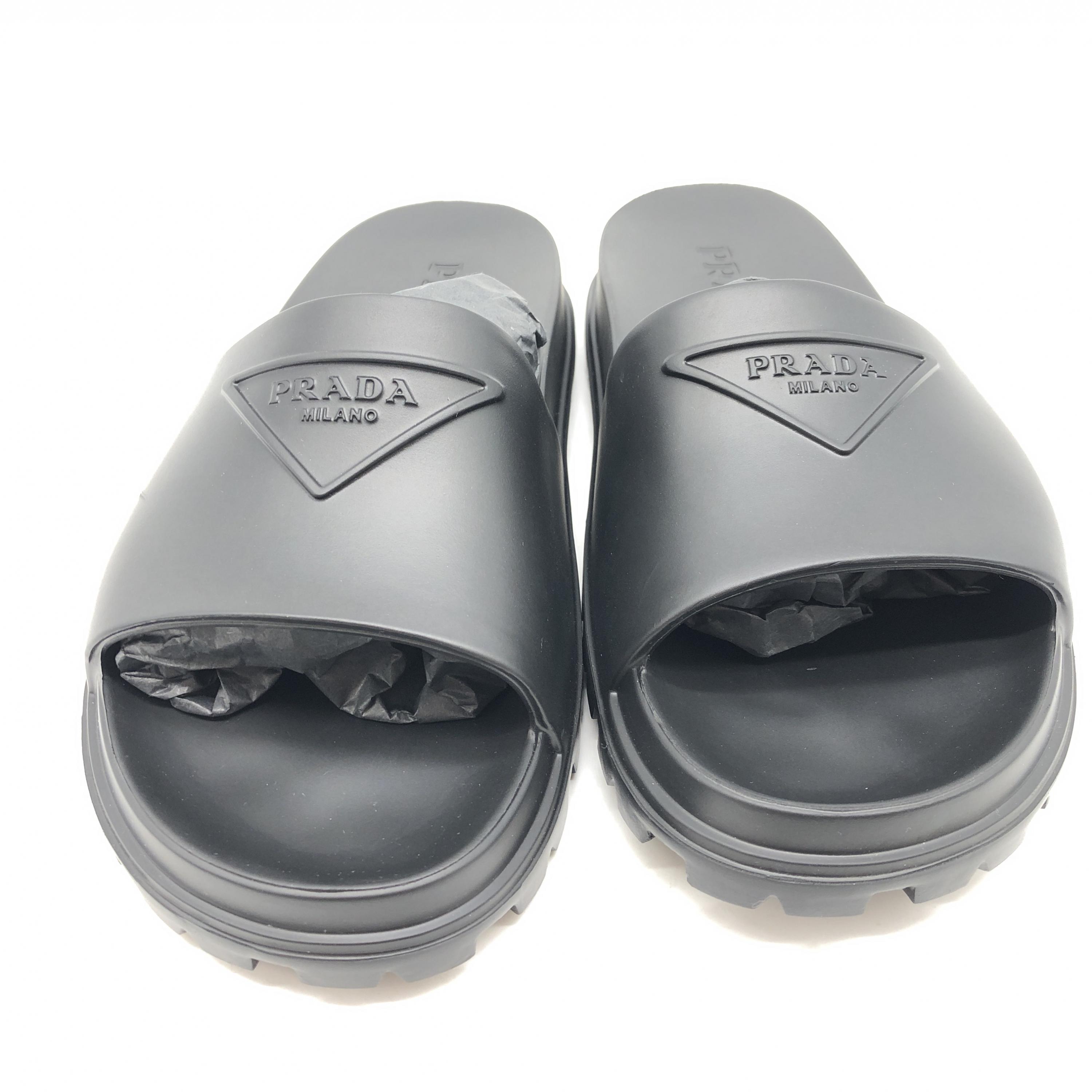 【中古】 PRADA プラダ メンズ サンダル ブラック ラバー サイズ6 （26.5cm） SOFT SLIDE