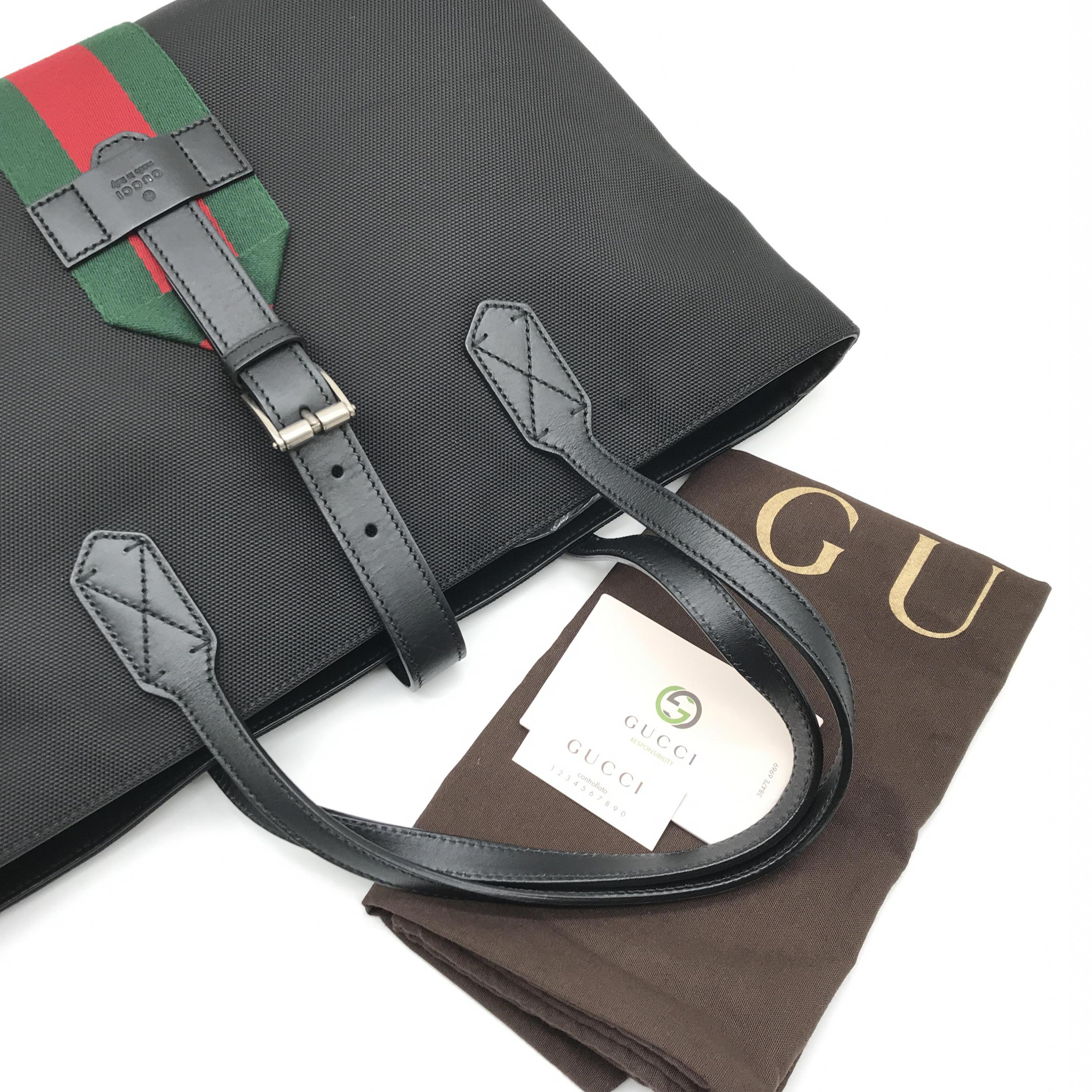 グッチ 帆布・キャンバス トートバッグ レディース グッチ GUCCI トートバッグ キャンバス×レザー ウェブライン キャンバス BLK 337070 シェリーライン