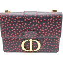 【中古】 CHRISTIAN DIOR クリスチャンディオール モンテーニュ 30 ハート 黒 ブラック/レッド バイカラー ゴールド金具 レディース カーフ ショルダーバッグ ディオール 極美品